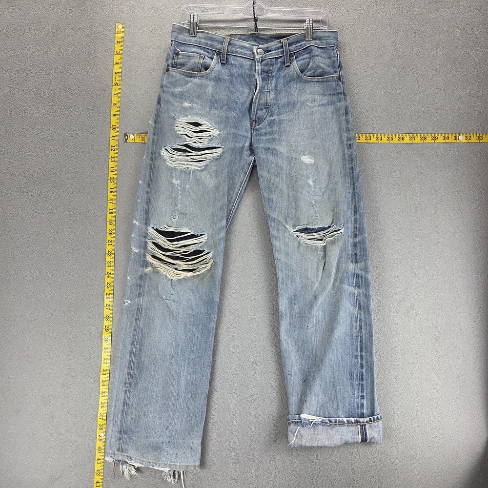 Vintage Levis 501 Jeans Mens Blue Selvedge LVC Thrashed Made in USA Fits 30x31